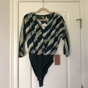 FOREVER 21 Teal Striped Body Suit